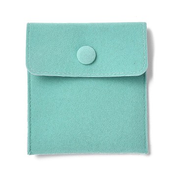 Velvet Jewelry Storage Pouches, Rectangle Jewelry Bags with Snap Fastener, for Earrings, Rings Storage, Turquoise, 9.65x8.9cm