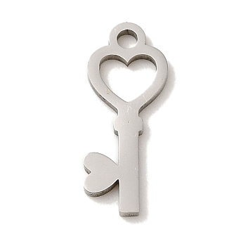 201 Stainless Steel Pendants, Laser Cut, Heart Key Charm, Stainless Steel Color, 16x6x1mm, Hole: 1.6mm