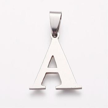 304 Stainless Steel Pendants, Letter.A, 22x18.5x1mm, Hole: 4x8.5mm
