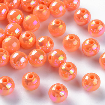 Opaque Acrylic Beads, AB Color Plated, Round, Coral, 10x9mm, Hole: 2mm, about 940pcs/500g