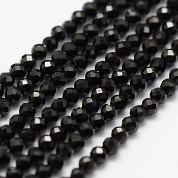 Glass Beads Strands, Faceted, Round, Black, 2mm, Hole: 0.5mm, about 175pcs/strand, 14.96inch(38cm)