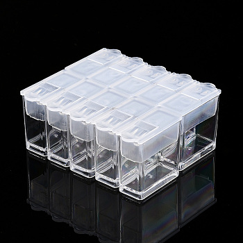 Polystyrene Bead Storage Container, for Diamond Painting Storage Containers or Seed Beads Storage, Rectangle, Clear, 2.75x1.3x2.8cm, about 10pcs/set