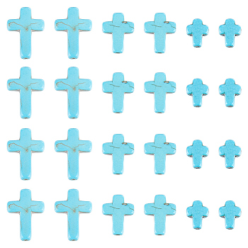 90Pcs 3 Styles Synthetic Turquoise Beads, Dyed, Cross, Deep Sky Blue, 10~20x8~15x3.5~4mm, Hole: 1mm, 30pcs/style