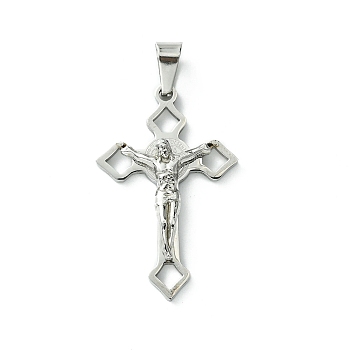 Non-Tarnish 304 Stainless Steel Pendants, Crucifix Cross Charm, Stainless Steel Color, 31x20x5mm,Hole:7mm