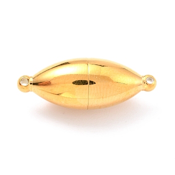 Ion Plating(IP) 304 Stainless Steel Magnetic Clasps with Loops, Oval, Real 18K Gold Plated, 23.5x9mm, Hole: 1.2mm