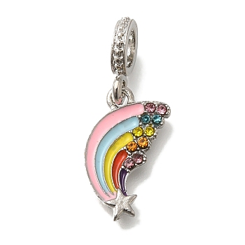 Rack Plating Alloy Colorful Enamel European Dangle Charms, Rainbow Large Hole Pendants with Rhinestone, Lead Free & Cadmium Free, Platinum, 29mm, Hole: 5mm