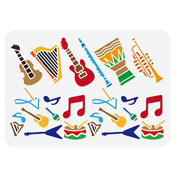 Plastic Drawing Painting Stencils Templates, for Painting on Scrapbook Fabric Tiles Floor Furniture Wood, Rectangle, Musical Instruments Pattern, 29.7x21cm