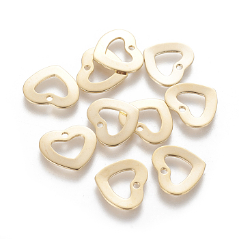304 Stainless Steel Open Heart Charms, Hollow, Golden, 12x13.5x0.8mm, Hole: 1.4mm
