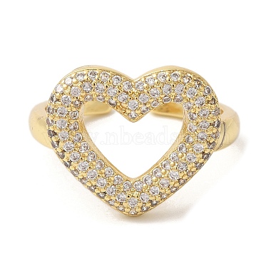 Heart Brass Micro Pave Clear Cubic Zirconia Open Cuff Rings(RJEW-U008-23G)-2