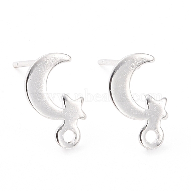 925 Sterling Silver Plated Moon 201 Stainless Steel Stud Earring Findings