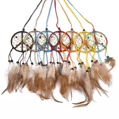Chicken Feather Handmade Woven Net/Web with Feather Big Pendants(AJEW-S080-003)-1