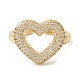 Heart Brass Micro Pave Clear Cubic Zirconia Open Cuff Rings(RJEW-U008-23G)-2