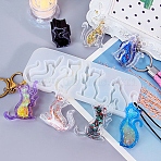 Cat Shape Quicksand DIY Silhouette Silicone Mold, Resin Casting Molds, for UV Resin, Epoxy Resin Craft Making, White, 59x150x15.5mm, Inner Diameter: 45~55x24~36mm(DIY-K067-02A)