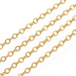 Brass Cable Chains, Soldered, Cadmium Free & Nickel Free & Lead Free, with Spool, Flat Oval, Golden, 2x1.8x0.2mm, about 9.84 Feet(3m)/Roll(CHC-T008-08G)