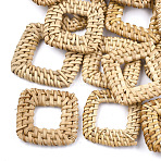 Handmade Reed Cane/Rattan Woven Linking Rings, For Making Straw Earrings and Necklaces,  Square, BurlyWood, 35~42x35~42x5~6mm, Inner Measure: 15~20x15~20mm(WOVE-T005-21A)