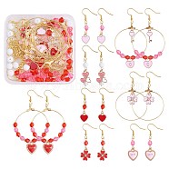 DIY Valentine's Theme Earrings Making Kit, Including Heart & Clover Alloy & Brass Pendants, Iron Earring Hooks, Acrylic & Glass Beads, Pink, 170Pcs/box(DIY-SZ0009-33)