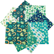 Saint Patrick's Day Printed Cotton Fabric, for Patchwork, Sewing Tissue to Patchwork, Quilting, Green, 25x25.5x0.02cm, 8pcs/set(SENE-WH0003-19B)