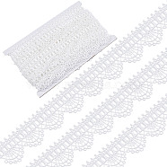 15 Yards Polyester Stitchwork Lace, Wavy Ribbon, DIY Garment Accessories, Flat, with 1Pc Thread Bobbins White Cards, White, 1-1/2 inch(38mm)(OCOR-GF0002-40A)