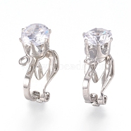Brass Clip-on Earring Findings, with Clear Cubic Zirconia and Loop, Platinum, 17x6x9mm, Hole: 1.2mm(X-KK-L198-011P)