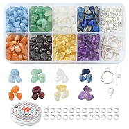 DIY Jewelry Making Kit, Including Natural Gemstone Chip Beads, Alloy Lobster Claw Clasps, Tibetan Style Toggle Clasps, Strong Stretchy Beading Elastic Thread, Mixed Color, 3~21x0.8~8x0.8~8mm, Hole: 0.3~2mm(DIY-FS0003-72)