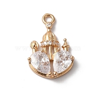 Brass Pendants, with Glass, Castle Charm, Clear, 20x13x4mm, Hole: 1.6mm(KK-C062-041G-01)