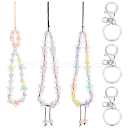 3Pcs 3 Style Transparent Acrylic Beads and Glass Seed Beads Mobile Strap, with Alloy Keychain Clasp Findings and Nylon Thread, Mixed Color, 20~24.5cm(KEYC-OC0001-18)