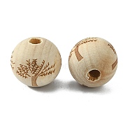 Natural Theaceae Wood Beads, Laser Engraved, Round with Tree Pattern, BurlyWood, 20mm, Hole: 5mm, 20pcs/bag(WOOD-TAC0007-07F)