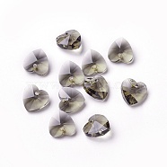 Romantic Valentines Ideas Glass Charms, Faceted Heart Pendants, Light Grey, 10x10x5mm, Hole: 1mm(G030V10mm-25)