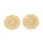 Brass Filigree Joiners Links, Rack Plating, Flower, Golden, 25x1mm, Hole: 0.5~2mm(KK-F772-10G)