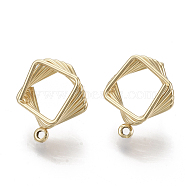 Iron Stud Earring Findings, with Loop and Steel Pin, Rhombus, Light Gold, 17x14.5mm, Hole: 1.4mm, Pin: 0.7mm(X-IFIN-N005-13)