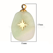 Natural New Jade Pendants, Oval Charms, with Golden Tone Stainless Steel Star Slice, 17~18x11~12x3.5~4.3mm(FIND-PW0015-02A-03)
