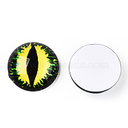 Glass Cabochons, Half Round with Evil Eye, Vertical Pupil, Yellow, 20x6.5mm(GGLA-T004-02T)