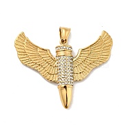 Ion Plating(IP) 304 Stainless Steel Big Pendants, with Rhinestone, Wing with Bullet, Golden, 49.5x60x6.5mm, Hole: 4x7mm(STAS-C053-31G)