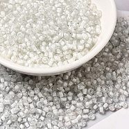 12/0 Transparent Glass Seed Beads, Inside Colours, Round Hole, Round, White, 1.5~2mm, Hole: 1mm, about 450g/bag(SEED-F003-03C-07)