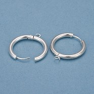 201 Stainless Steel Huggie Hoop Earring Findings, with Horizontal Loop and 316 Surgical Stainless Steel Pin, Silver, 26x24x3mm, Hole: 2.5mm, Pin: 1mm(STAS-P283-01K-S)
