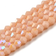 Opaque Solid Color Imitation Jade Glass Beads Strands, AB Color Plated, Faceted, Bicone, Bisque, 4x4mm, Hole: 0.8mm, about 82~85pcs/strand, 30.5~31cm(GLAA-F029-P4mm-D06)