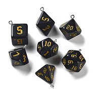 7Pcs 7 Styles Opaque Resin Polyhedral Dice Pendants Set, Multi-Sided Dice Charms with Platinum Plated Iron Loops, Mixed Shapes, Yellow, Black, 20~28x19~24x17~24mm, Hole: 2mm, 1pc/style(RESI-A029-01C)