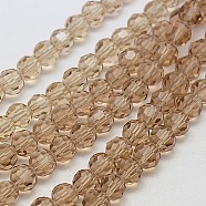Faceted(32 Facets) Round Glass Beads Strands, BurlyWood, 4mm, Hole: 1mm, about 98pcs/strand, 13.7 inch(X-EGLA-J042-4mm-21)