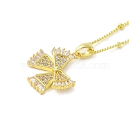 Brass Micro Pave Clear Cubic Zirconia Pendant Necklaces for Women, Real 18K Gold Plated, Bowknot, 17.72 inch(45cm), Pendant: 25x19mm.(NJEW-E106-20G-03)