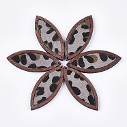 Eco-Friendly Cowhide Leather Big Pendants, with Dyed Wood, Horse Eye with Leopard Print, Thistle, 53x22x4mm, Hole: 1.2mm(X-FIND-S301-34C-01)