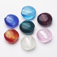 Handmade Silver Foil Glass Beads, Flat Round, Mixed Color, about 20mm in diameter, 10mm thick, hole: 2mm(SLF20MMY-1)
