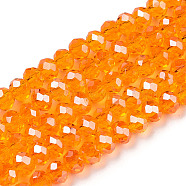 Electroplate Glass Beads Strands, Pearl Luster Plated, Faceted, Rondelle, Orange Red, 4x3mm, Hole: 0.4mm, about 113~115pcs/strand, 41~42cm(EGLA-A034-T4mm-A24)