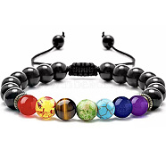 Adjustable Handstring Chakra Round Natural Obsidian Yoga Braided Bead Bracelets for Women Men(LN5324-4)