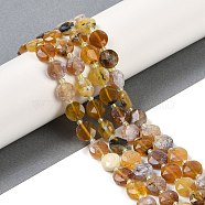 Natural Yellow Opal Beads Strands, Faceted Pentagonal Cut, Flat Round, with Seed Beads, 10~10.5x5~6mm, Hole: 1mm, about 32~33pcs/strand, 15.75''(40cm)(G-C116-A82-01)