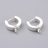 201 Stainless Steel Huggie Hoop Earrings Findings, with Vertical Loop, with 316 Surgical Stainless Steel Earring Pins, Ring, Silver, 12x11x3mm, Hole: 1.4mm, Pin: 1mm(STAS-A167-01C-S)