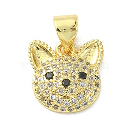 Brass Micro Pave Cubic Zirconia Charms, Dog Head Charm, Real 18K Gold Plated, 12x11.5x3.8mm, Hole: 4.5x3.5mm(ZIRC-F138-05G)