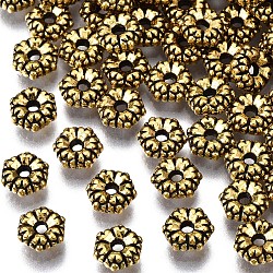 Tibetan Style Spacer Beads, Cadmium Free & Nickel Free & Lead Free, Flower, Antique Golden, 5.5x2mm, Hole: 1mm, about 4000pcs/1000g(GLF0280Y-NF-1)