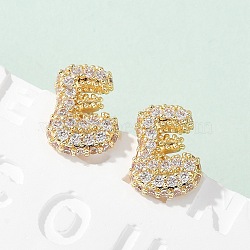 Brass Micro Pave Cubic Zirconia Stud Earrings, Rack Plating, Long-Lasting Plated, Real 18K Gold Plated, Letter E, 13x10mm(EJEW-Z091-04G-E)