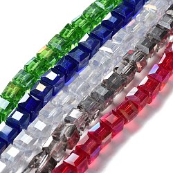 Electroplate Glass Beads Strands, AB Color Plated, Faceted, Cube, Mixed Color, 8x8x8mm, Hole: 1mm, about 72pcs/strand, 21.6 inch(EGLA-R030-8x8mm-M)
