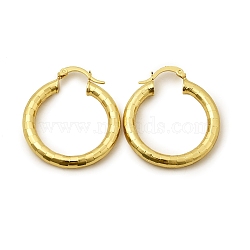 Brass Hoop Earring, Long-Lasting Plated, Textured Ring Shape, Real 18K Gold Plated, 34x29.4x4mm, Pin: 1mm(EJEW-P265-01G)